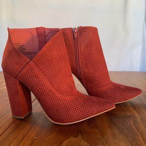 Brand New Red Perforated Heeled Bootie